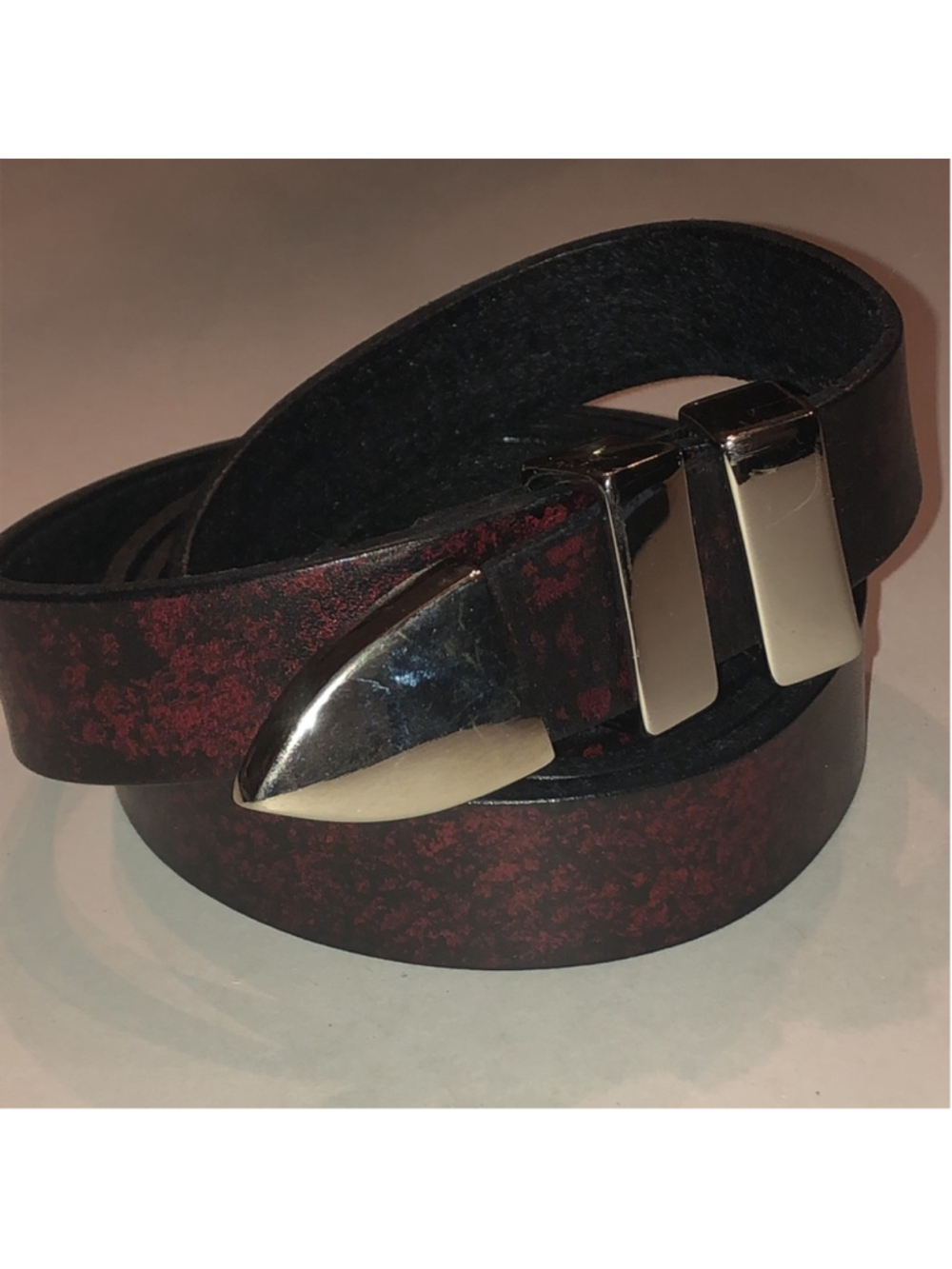 Deep Red Faux Leather Belt with Silver Tone Hardware